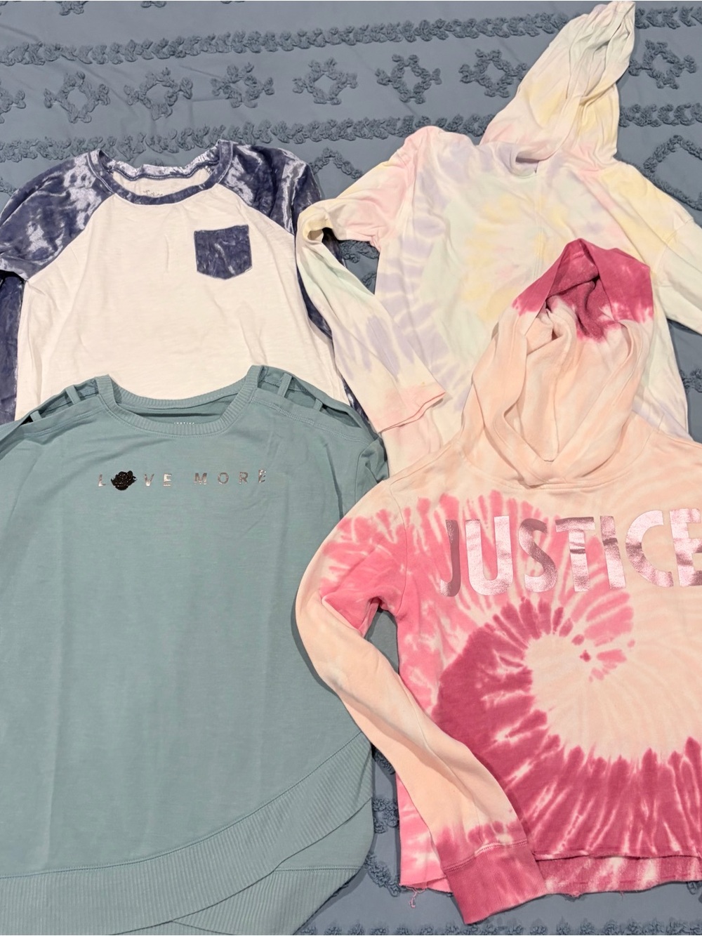 Girls Size 10 Long Sleeve Top & Hoodie Bundle Justice SO Tie Dye 4 Pc